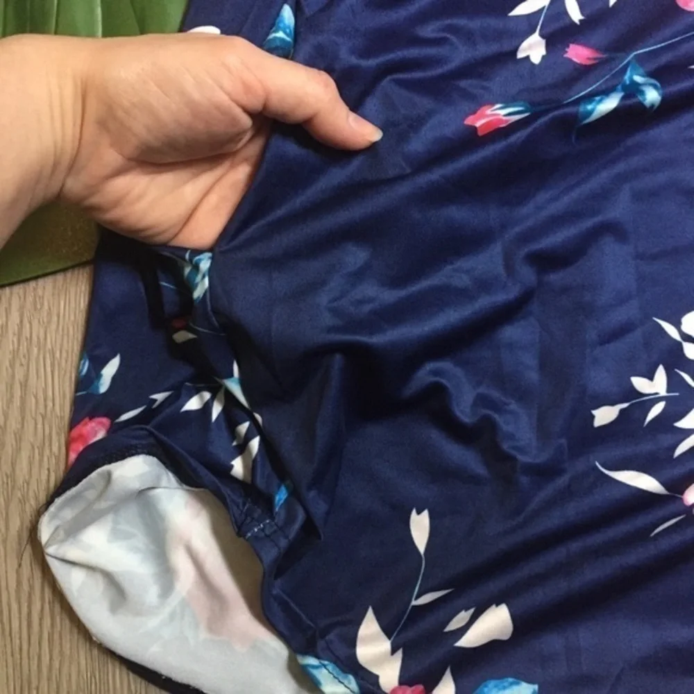 NWOT Blue Floral Short Sleeve Shift Dress Pockets